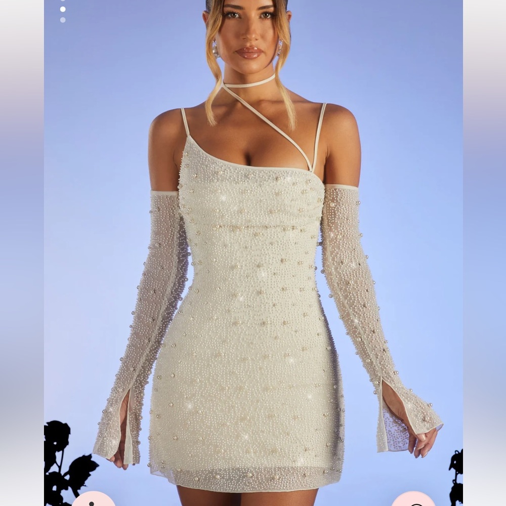Oh Polly Ivory Size 4 Embellished Asymmetric Corset Mini Dress